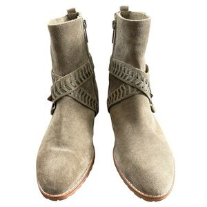 Jack Rogers Eliza Moto Bootie Olive Green Suede Size 9.5 Coastal Cowgirl Chic